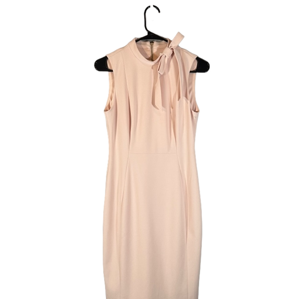 Calvin Klein Pink Mock Neck Bow Detail Fitted Retro Sheath Dress Women Sz 6